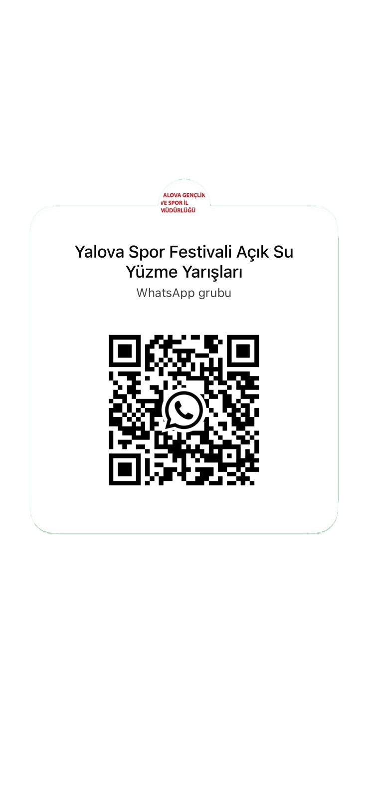 Yalova Spor Festivali Açık Su Yüzme Yarışları WhatsApp duyuru grubu QR kodu